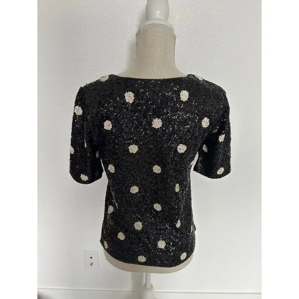 J. Crew Black and White Polka Dot Sequin T-Shirt - S